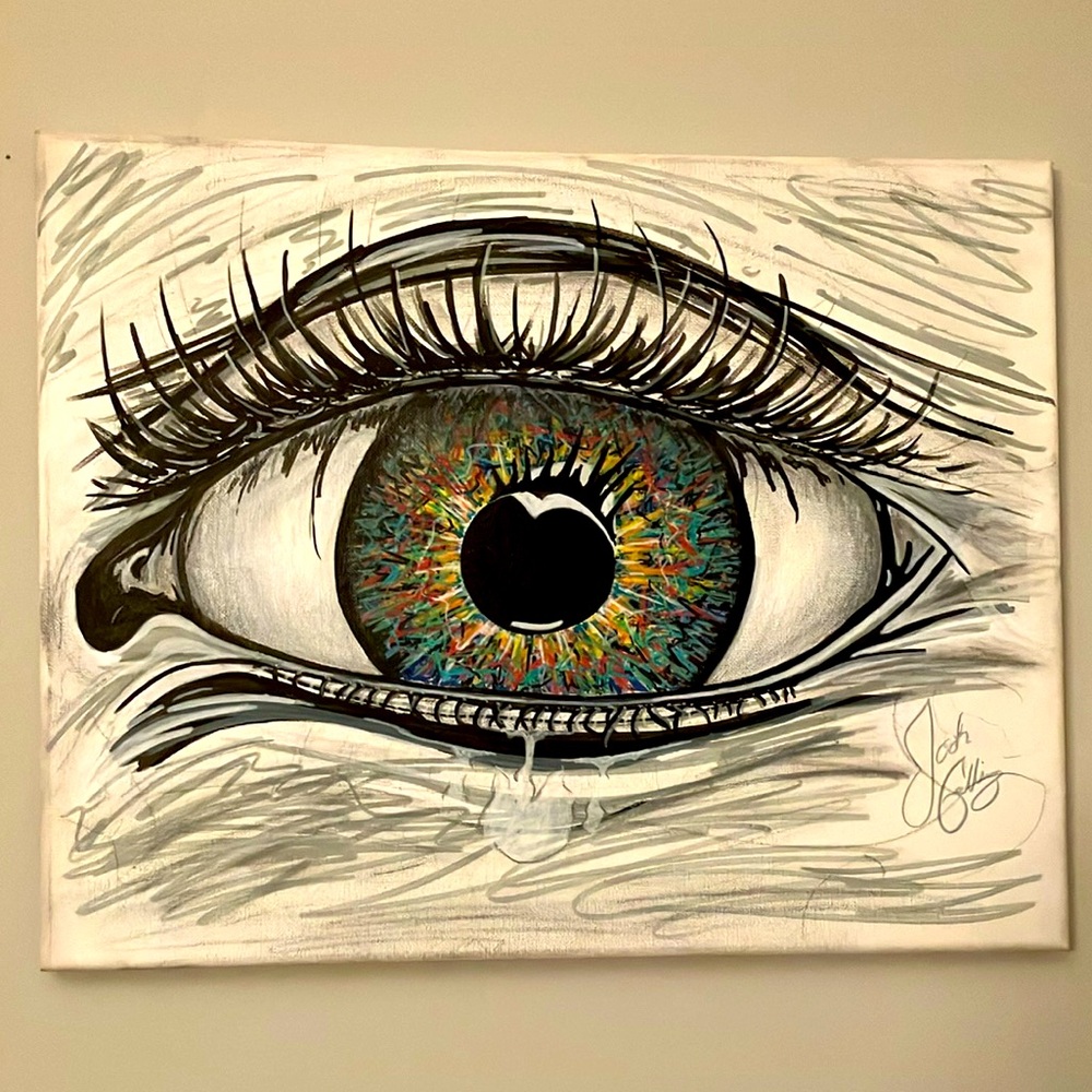 ORIGINAL  Abstract Eye Acrylic painting on canvas. 16x20in signed by Artist.